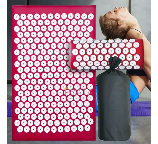 Масажний акупунктурний килимок для спини з подушкою в комплекті Червоний