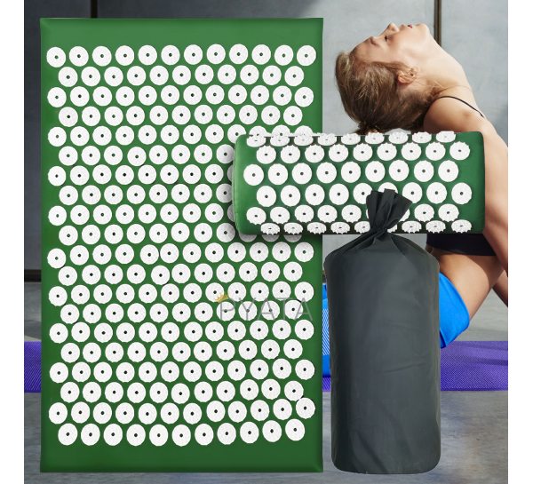 Массажный акупунктурный коврик для спины С подушкой в комплекте Зеленый