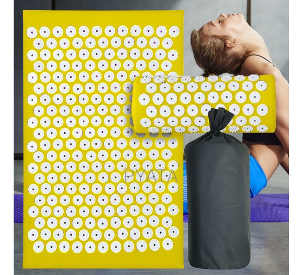 Массажный акупунктурный коврик для спины С подушкой в комплекте Желтый