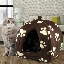 М'який флісовий будиночок для домашніх тварин собак та кішок Pet Hut 30x30x40 Коричневий