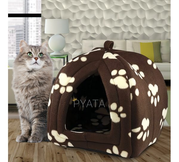 Мягкий флисовый домик для домашних животных собак и кошек Pet Hut 30x30x40 Коричневый