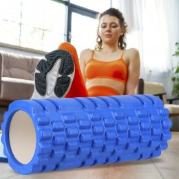 Масажний роликовий масажер для йоги та фітнесу 33х14см Синій