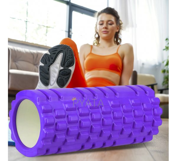 Массажный роликовый массажер для йоги и фитнеса 33х14см Фиолетовый