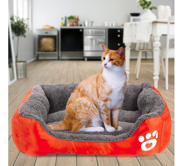 Мягкая лежанка-пуфик с бортиками для домашних животных кошек и собак с бортиками S (44х33 см) Оранжевый (626)