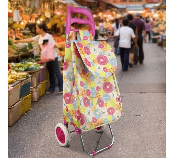 Хозяйственная сумка-тележка кравчучка на колесиках с ручкой 85см Красный цветок