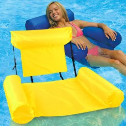 Надувное складное кресло матрас пляжный водный гамак для плавания и отдыха на воде со спинкой Inflatable Floating Bed Желтый
