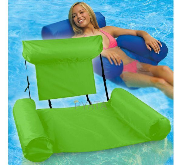 Надувное складное кресло матрас пляжный водный гамак для плавания и отдыха на воде со спинкой Inflatable Floating Bed Зеленый
