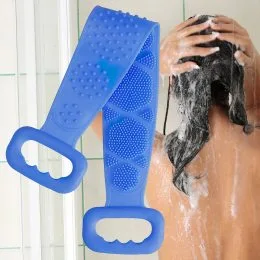 Силиконовая щетка-мочалка скрабер для тела с ручками Silicon Bath Towel Голубая 
