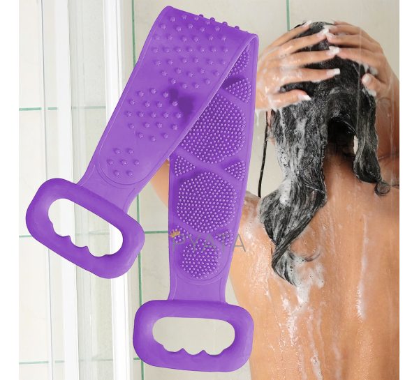 Силіконова щітка-мочалка скрабер для тіла з ручками Silicon Bath Towel Фіолетова