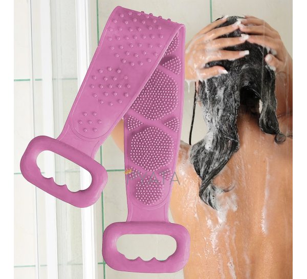 Силіконова щітка-мочалка скрабер для тіла з ручками Silicon Bath Towel Рожева