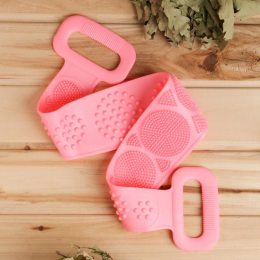 Силіконова щітка-мочалка скрабер для тіла з ручками Silicon Bath Towel Рожева