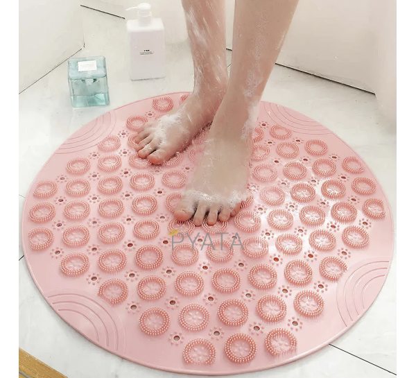 Круглий силіконовий антиковзний килимок для душу 37 см Massage Foot Rad Рожевий (205)