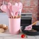 Набір кухонного приладдя із силікону та дерева з підставкою Kitchen Set 12 предметів Рожевий (HA-50)