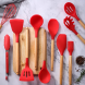 Набір кухонного приладдя із силікону та дерева з підставкою Kitchen Set 12 предметів Червоний (HA-50)