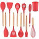 Набір кухонного приладдя із силікону та дерева з підставкою Kitchen Set 12 предметів Червоний (HA-50)