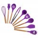 Набір кухонного приладдя із силікону та дерева з підставкою Kitchen Set 12 предметів Фіолетовий (HA-50)