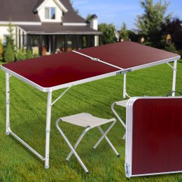 Раскладной портативный стол-чемодан для пикника с 2 стульями Folding Table Коричневый