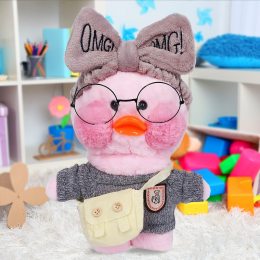 Детская мягкая плющевая игрушка уточка с свитером Lalafanfan Розовая