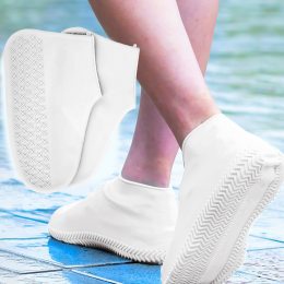 Еластичні багаторазові водонепроникні силіконові чохли-бахили для взуття від води S Білі