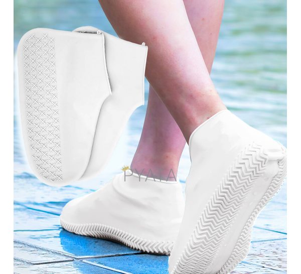 Еластичні багаторазові водонепроникні силіконові чохли-бахили для взуття від води S Білі
