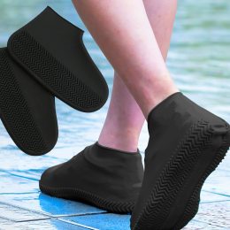 Еластичні багаторазові водонепроникні силіконові чохли-бахили для взуття від води S Чорні