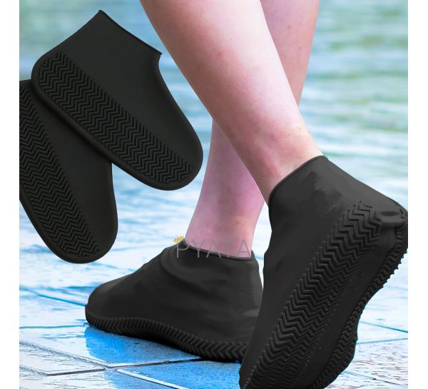 Еластичні багаторазові водонепроникні силіконові чохли-бахили для взуття від води L Чорні