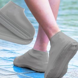 Эластичные многоразовые водонепроницаемые силиконовые чехлы-бахилы для обуви от воды L Серые