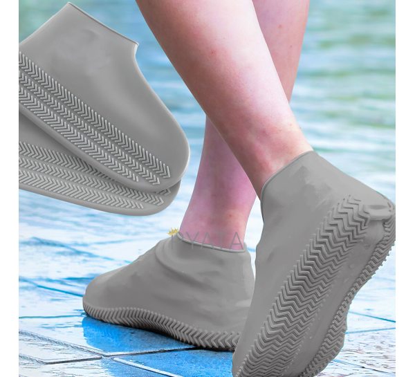 Еластичні багаторазові водонепроникні силіконові чохли-бахили для взуття від води L Сірі