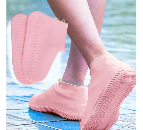 Еластичні багаторазові водонепроникні силіконові чохлі-бахили для взуття від води M Рожеві