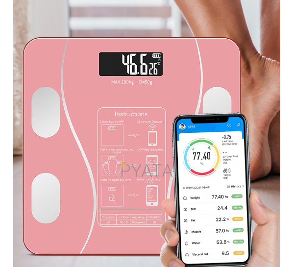 Напольные  смарт-весы с приложением для телефона Scale One Розовые