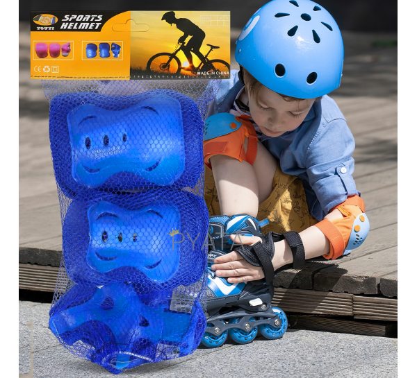 Набор детской защитной экипировки для катания (налокотники, наколенники, защита запястей) Синий