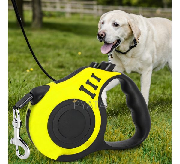 Автоматичний висувний повідець-рулетка для собак 5м Жовтий (205)