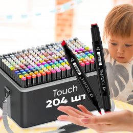 Набор оригинальных двусторонних скетч маркеров фломастеров для рисования Touch 204 шт (HA-227)