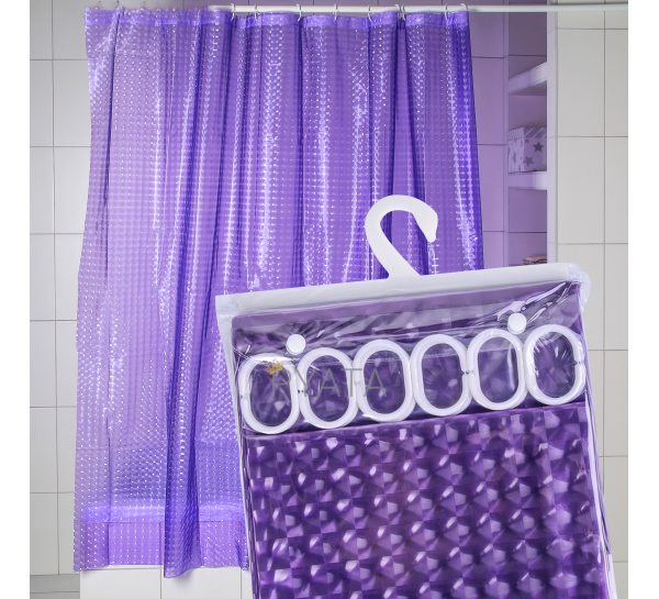 Силіконова шторка для ванної та душу з 3д ефектом 180х180 см Фіолетова