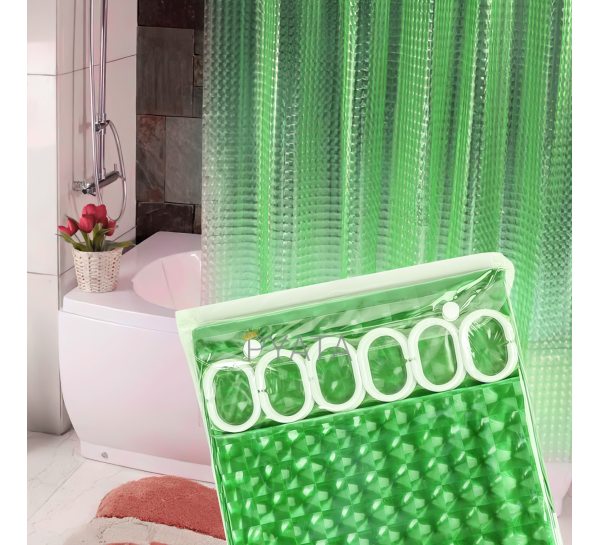 Силіконова шторка для ванної та душу з 3д ефектом 180х180 см Зелена