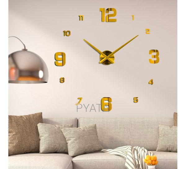 Настенные самоклеющиеся кварцевые 3д часы с арабскими цифрами ZH005 DIY Clock Золотые