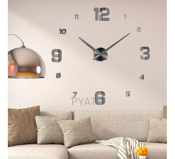Настінні самоклеючі кварцові 3д годинник з арабськими цифрами ZH005 DIY Clock Сірі (B)