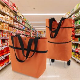 Хозяйственная складная сумка-трансформер для покупок на колесиках Оранжевая (219)