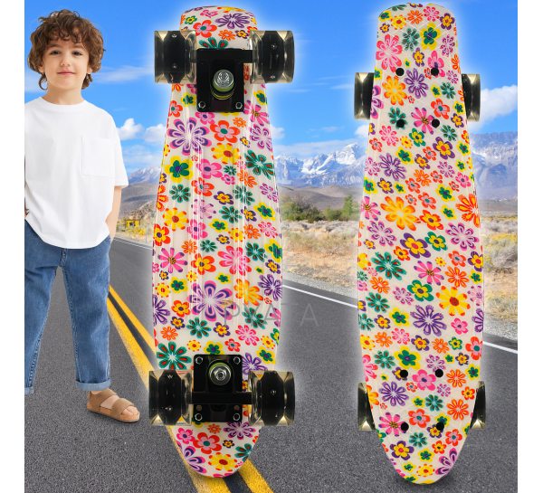 Детский пенниборд с PU светящимися колесами и двухсторонним окрасом Цветы