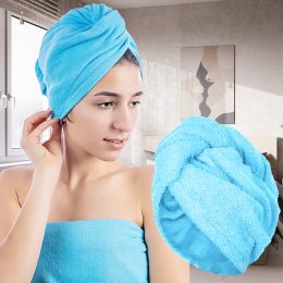 Полотенце-тюрбан для сушки волос полотенце для головы Светло-голубое 