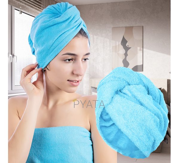 Полотенце-тюрбан для сушки волос полотенце для головы Светло-голубое 