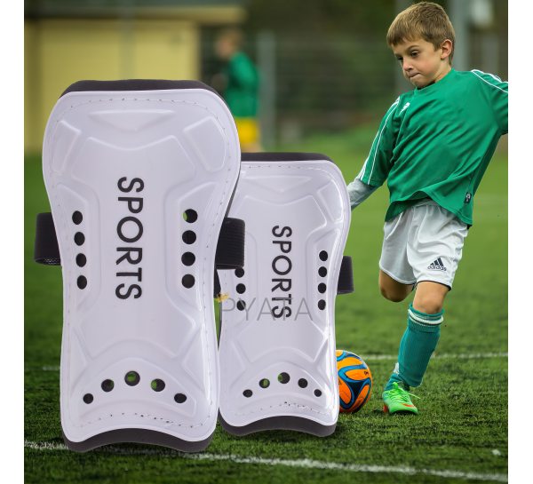 Защитные детские футбольные щитки резинка на липучке 21см Белые