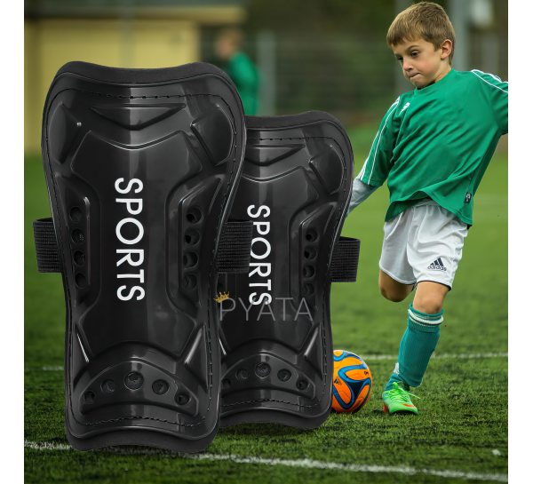Защитные детские футбольные щитки резинка на липучке 21см Черные
