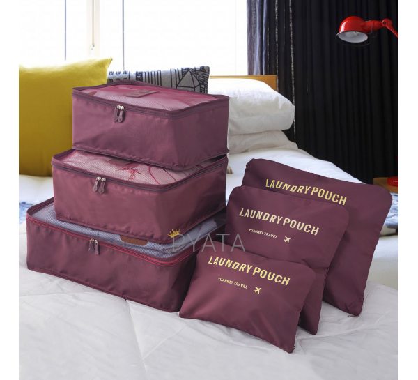 УЦЕНКА! Набор дорожных сумок-органайзеров для путешествий 6в1  Laundry Pouch Бордовый (205)