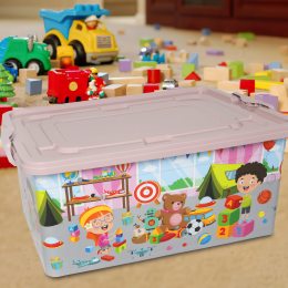 Детский контейнер-ящик для хранения игрушек с крышкой 40л Розовый 