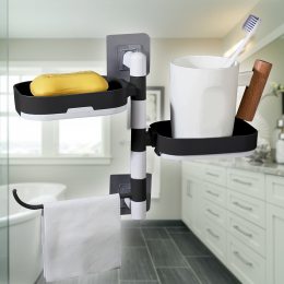 Настінна полиця-органайзер на присосках для мила і шампуню для ванної Rotary Drawer Type Soar Box Чорно-біла (205)