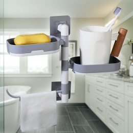 Настінна полиця-органайзер на присосках для мила і шампуню для ванної Rotary Drawer Type Soar Box Сіро-біла (205)