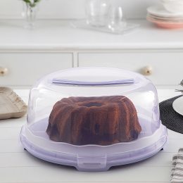 Круглая тортовница-контейнер с крышкой для хранения торта и продуктов Фиолетовая