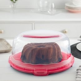 Круглая тортовница-контейнер с крышкой для хранения торта и продуктов Красная