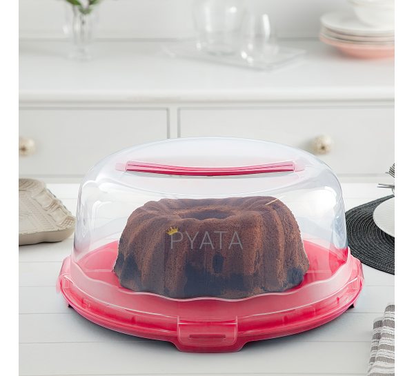 Кругла тортівниця-контейнер із кришкою для зберігання торта та продуктів Червона